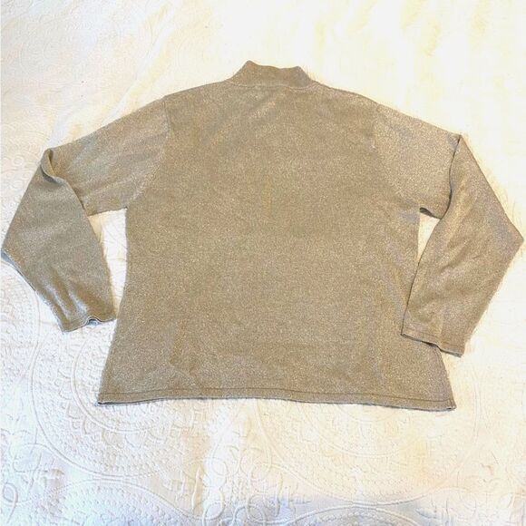 Talbots size Large Silk Blend Metallic Gold New Years Eve Turtleneck Sweater - Picture 2 of 9